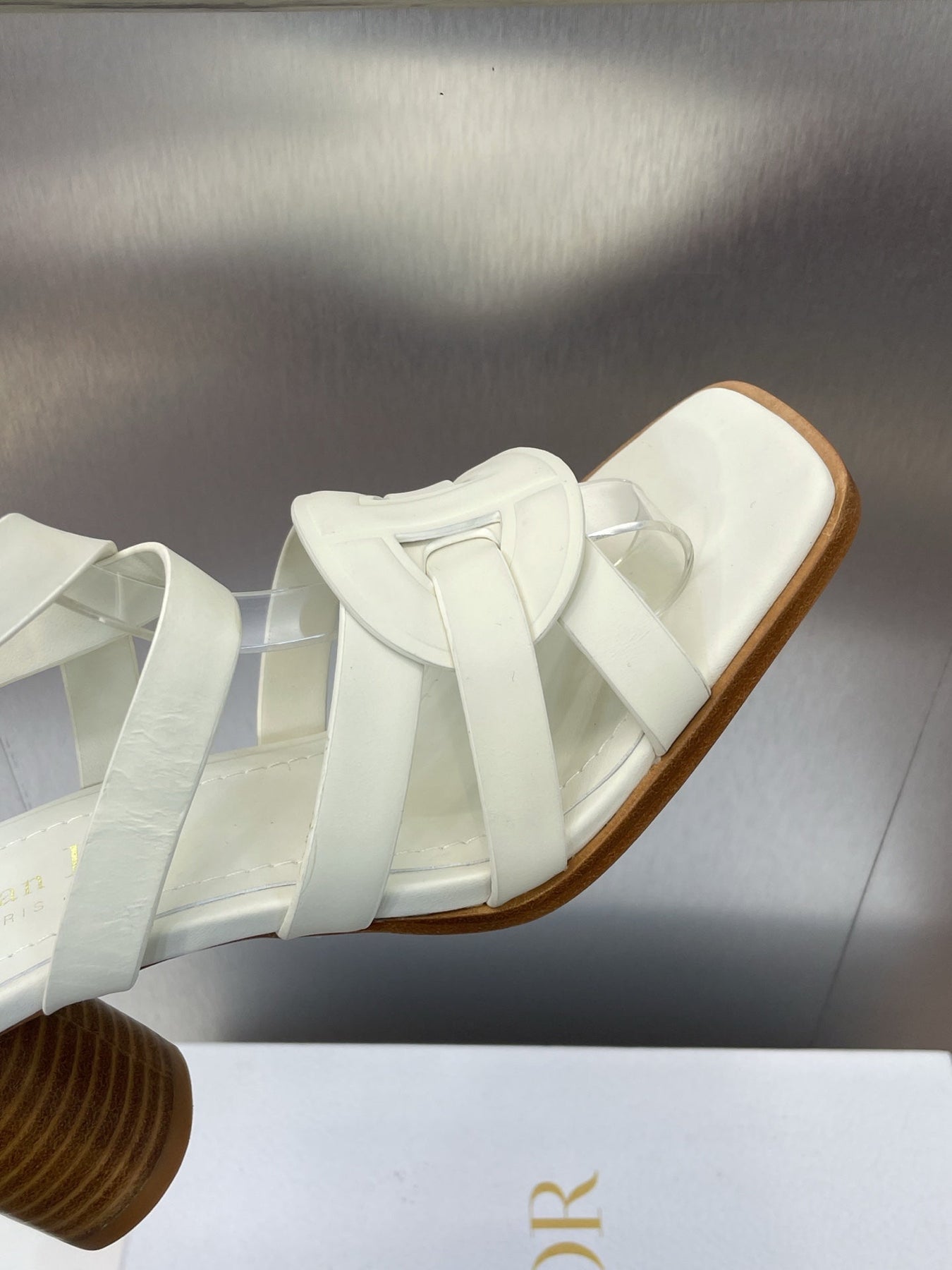 D-CLUB HIGH HEEL SLIDE 25S 80MM IN WHITE CALFSKIN