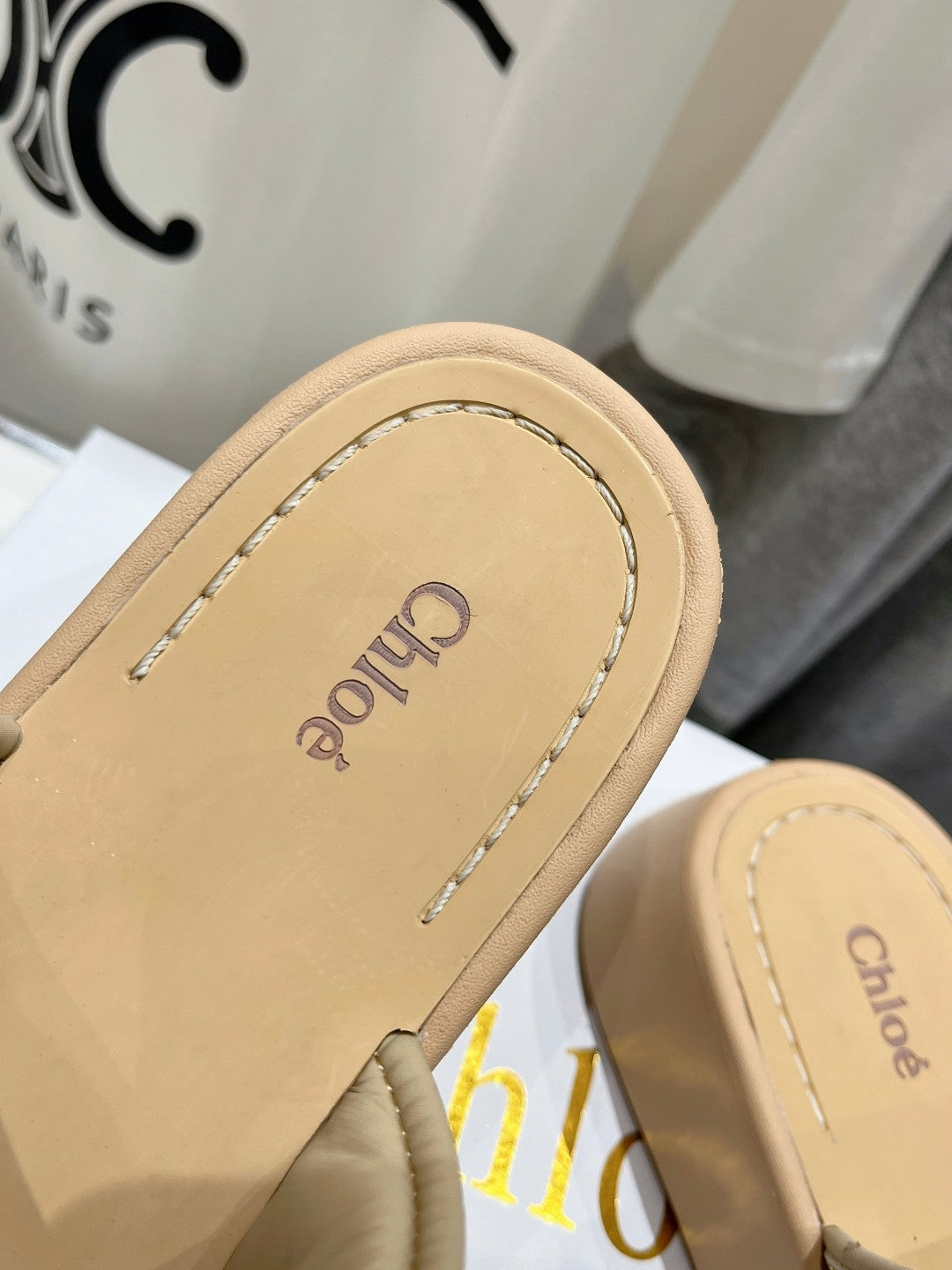 MILA PLATFORM 5 CM IN OYSTER GREY NYLON WITH EMBROIDERED LOGO