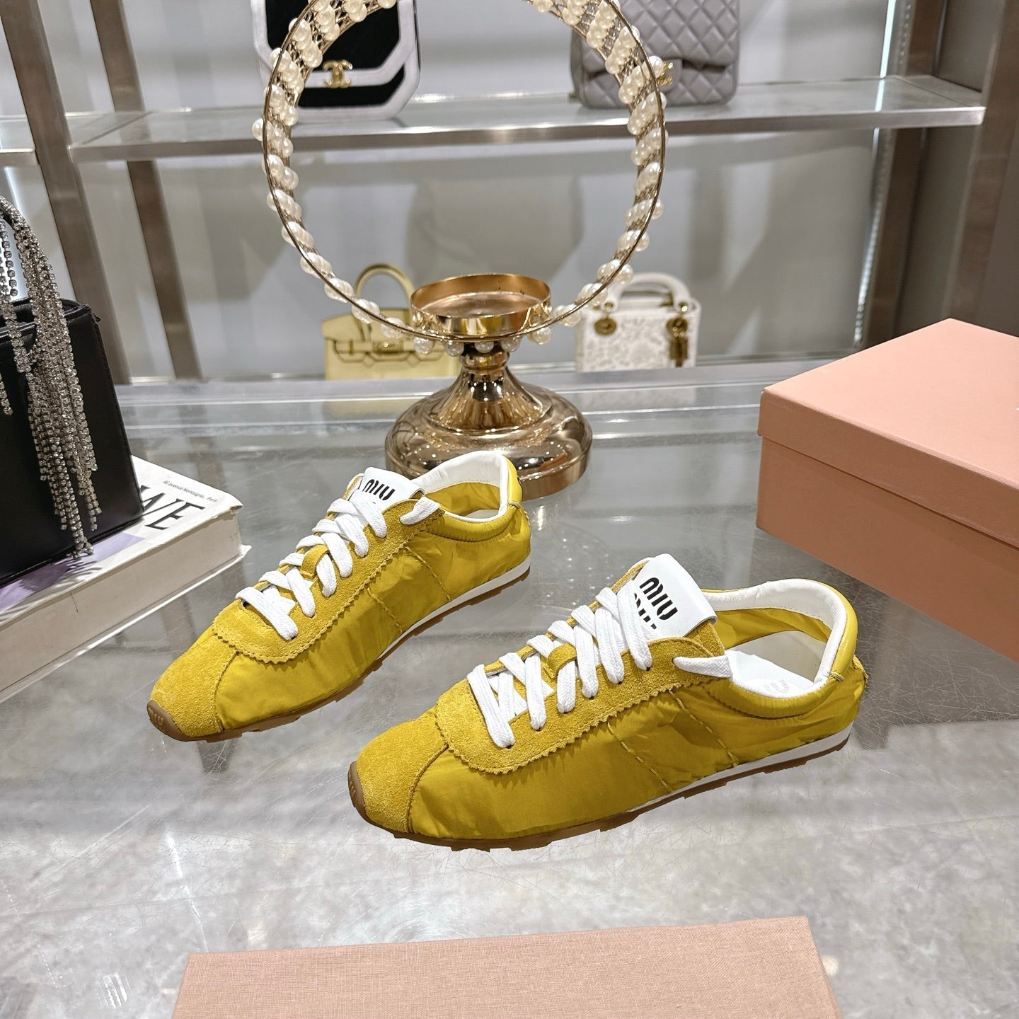 PLUME NAPPA SNEAKERS IN YELLOW SUEDE AND CANVAS