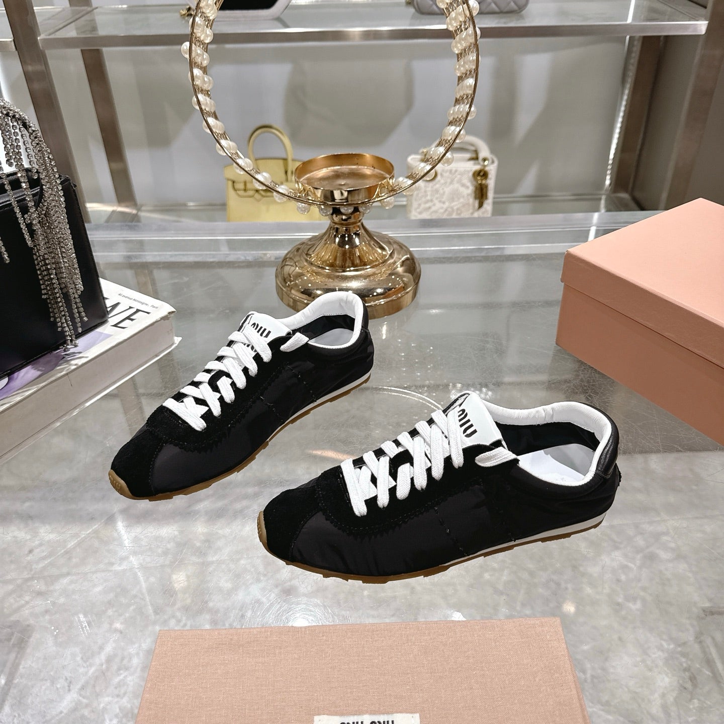 PLUME NAPPA SNEAKERS IN BLACK SUEDE AND CANVAS