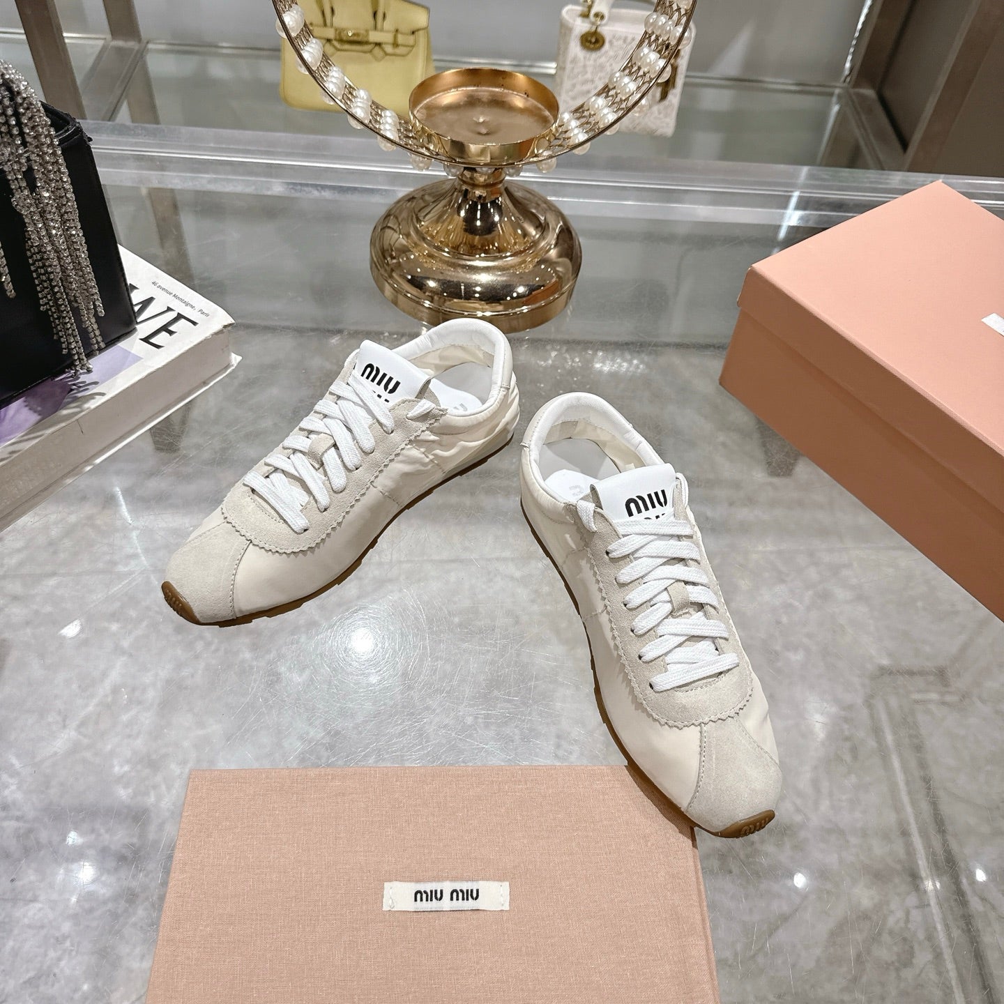 PLUME NAPPA SNEAKERS IN OFF WHITE SUEDE AND CANVAS