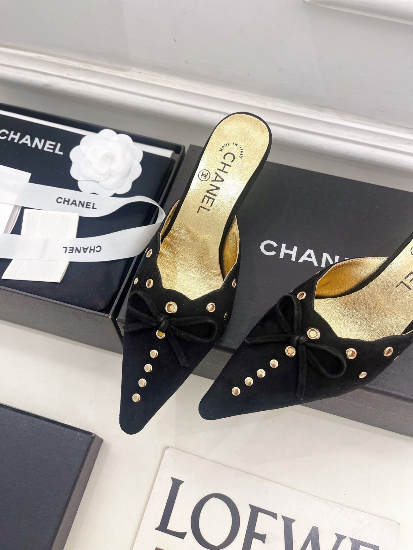 HIGH 65 MM MULE IN BLACK SUEDE