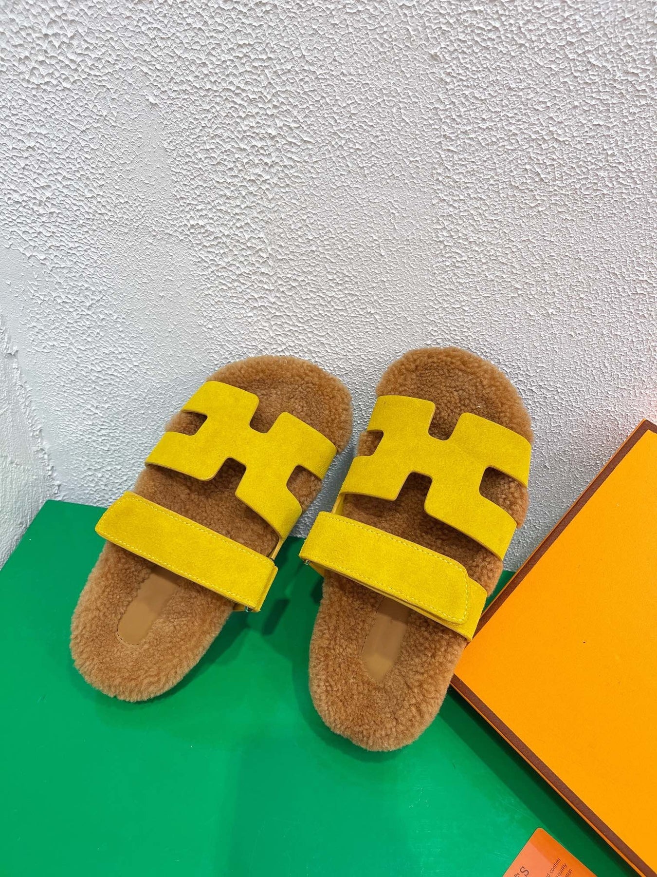 Chypre Sandal Gold shearling insole Yellow Velvet leather lining